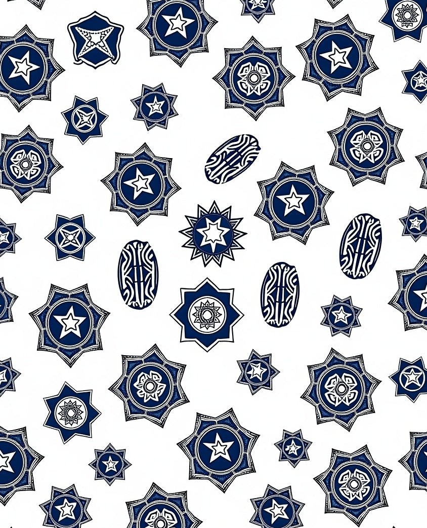 Navy White Starburst Oval Medallions Rug