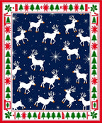 White Reindeer Festive Navy Christmas Border Rug
