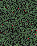 Emerald Green Leafy Vine Red Berries Rug