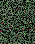 Emerald Green Leafy Vine Red Berries Rug