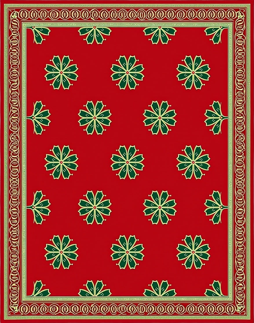Crimson Green Floral Geometric Border Rug
