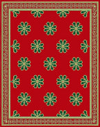 Crimson Green Floral Geometric Border Rug