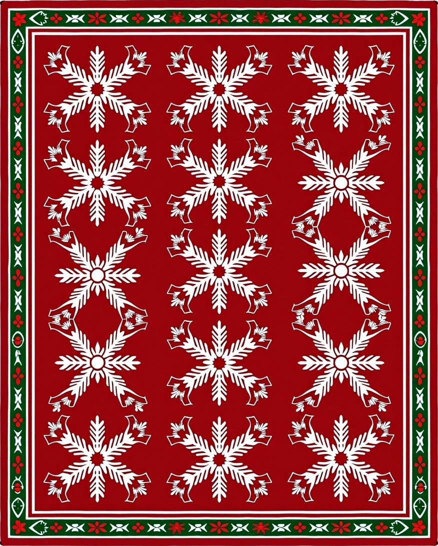 Red White Snowflake Medallion Rug