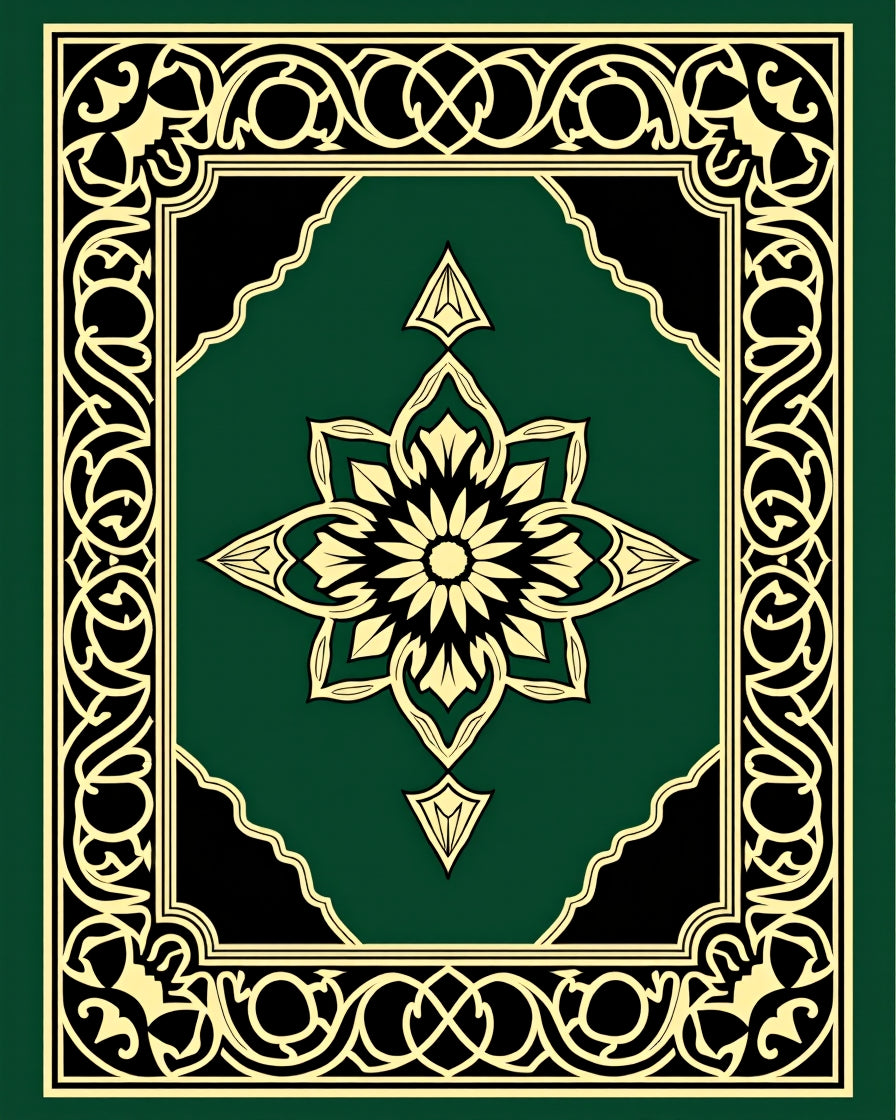 Emerald Green Floral Medallion Frame Rug