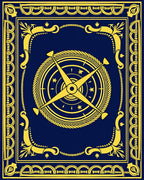 Navy Blue Golden Compass Medallion Rug