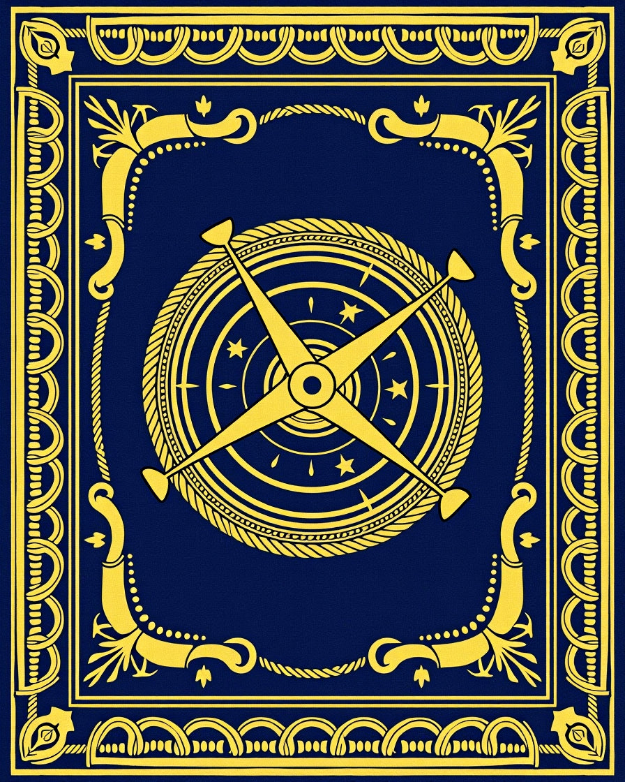 Navy Blue Golden Compass Medallion Rug
