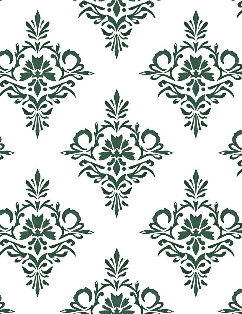 Deep Forest Green Damask medallion Rug