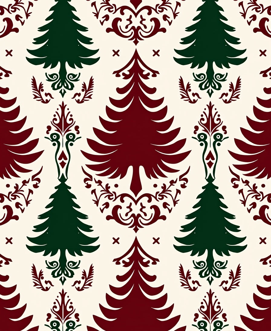 Classic Evergreen Trees Burgundy Cream Rug