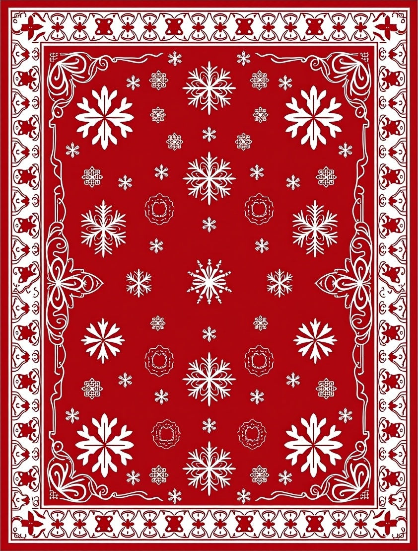 Red White Snowflake Festive Border Rug