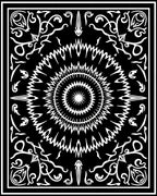 Black White Radial Sunburst Scrollwork Ornament Rug