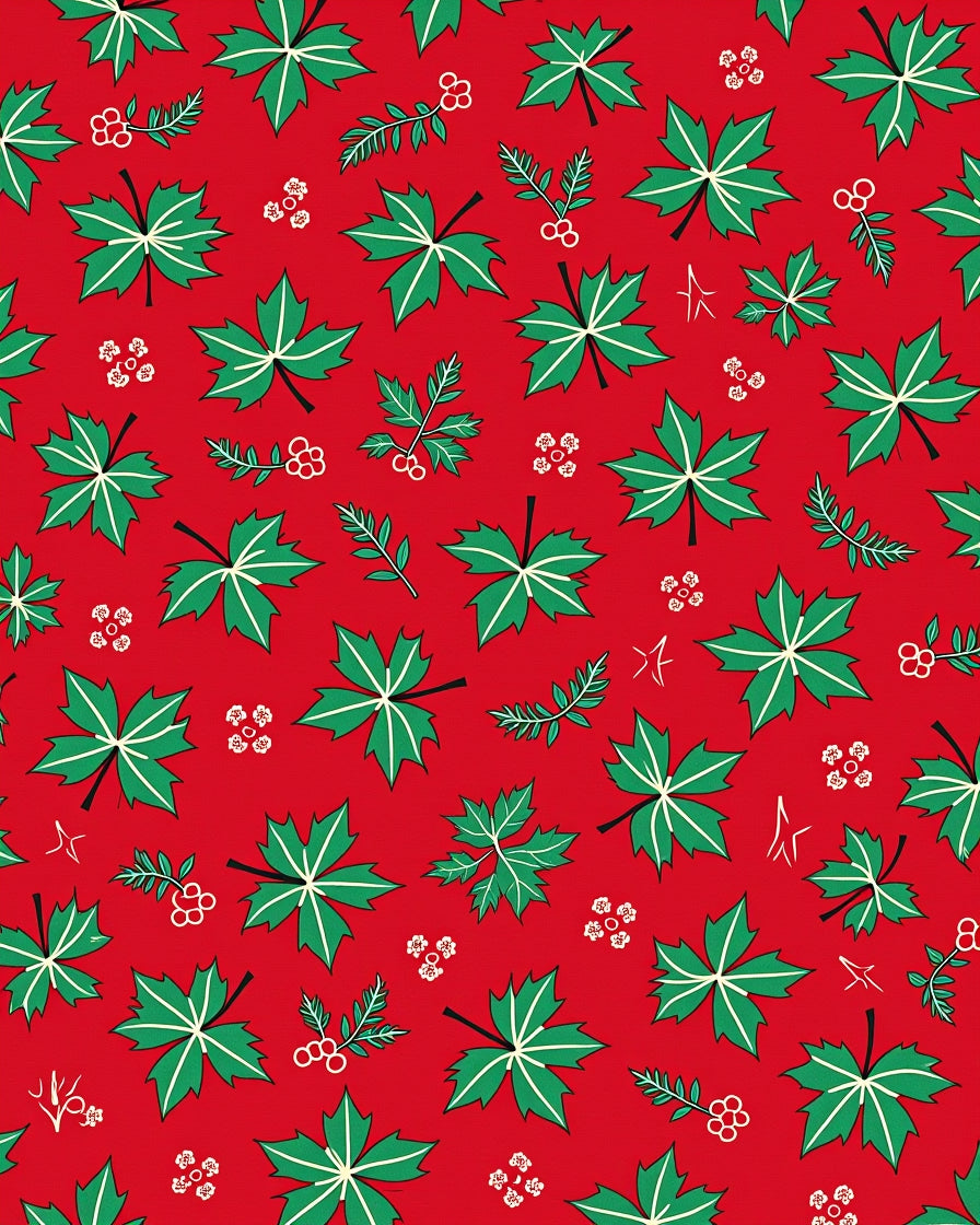 Festive Green Holly Leaf Collage Rug
