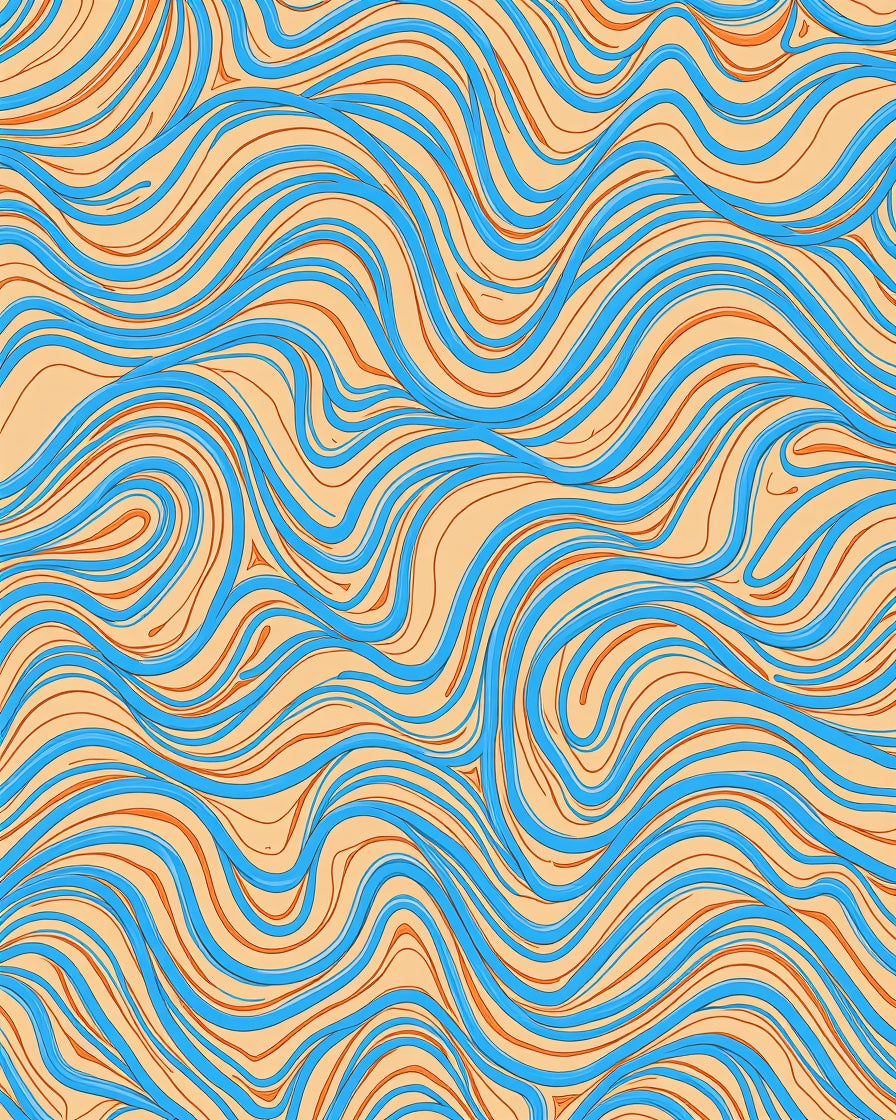Coral Blue Wavy Line Flow Rug
