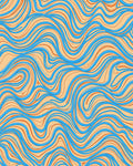 Coral Blue Wavy Line Flow Rug