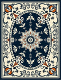 Ornate Navy Cream Coral Floral Oval Rug