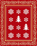 Red White Snowflake Christmas Tree Border Rug