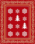 Red White Snowflake Christmas Tree Border Rug