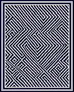 Navy White Geometric Maze Rug