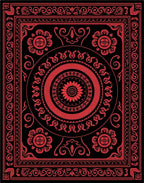 Crimson Intricate Mandalas Bordered Rug
