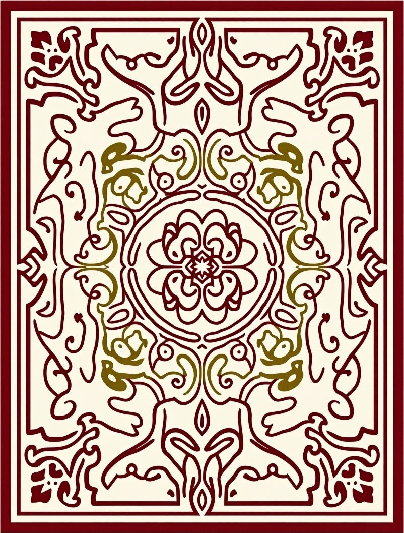 Deep Red Ivory Intricate Floral Medallion Rug