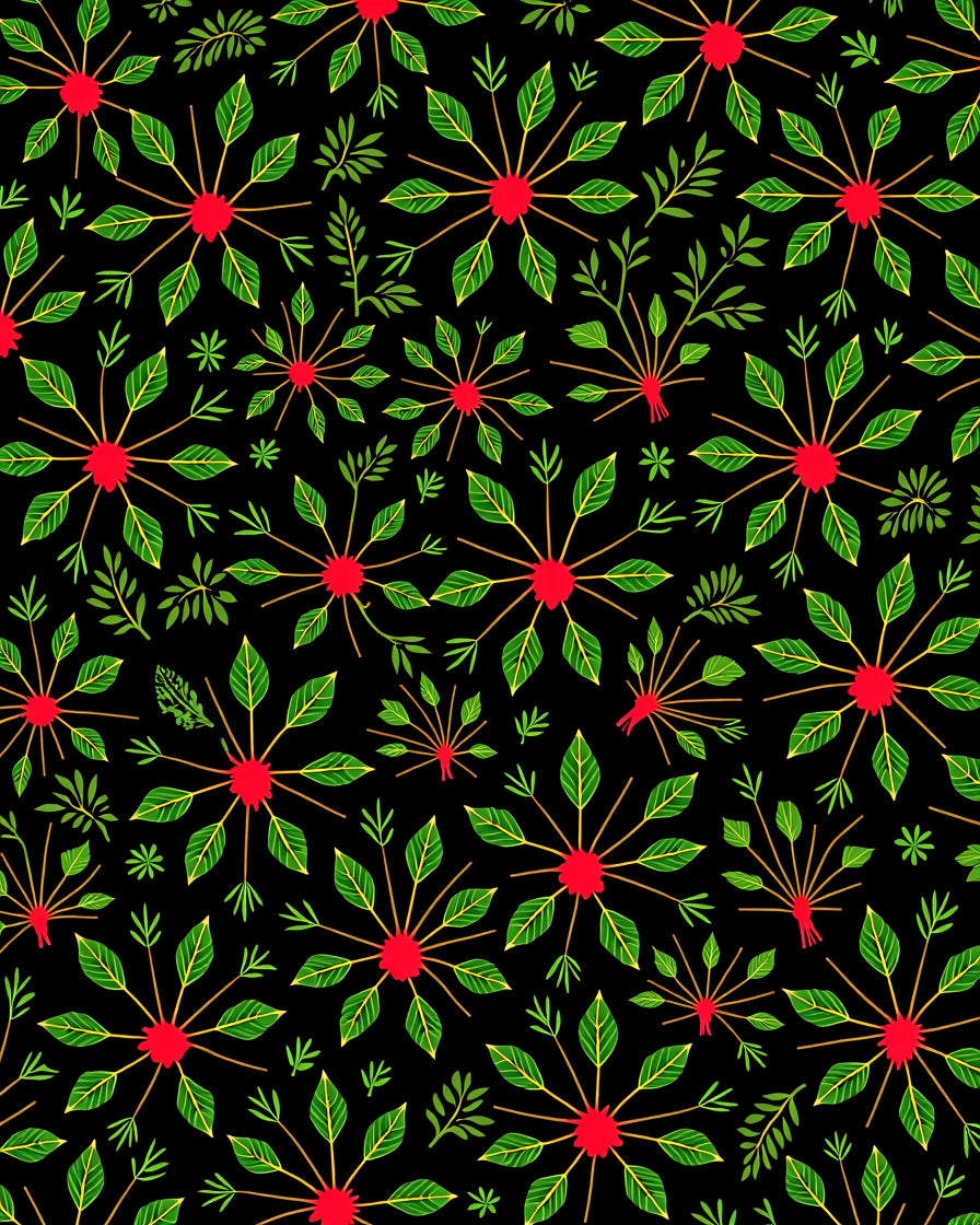 Red Starburst Green Leaf Arrangement Rug