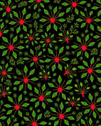 Red Starburst Green Leaf Arrangement Rug