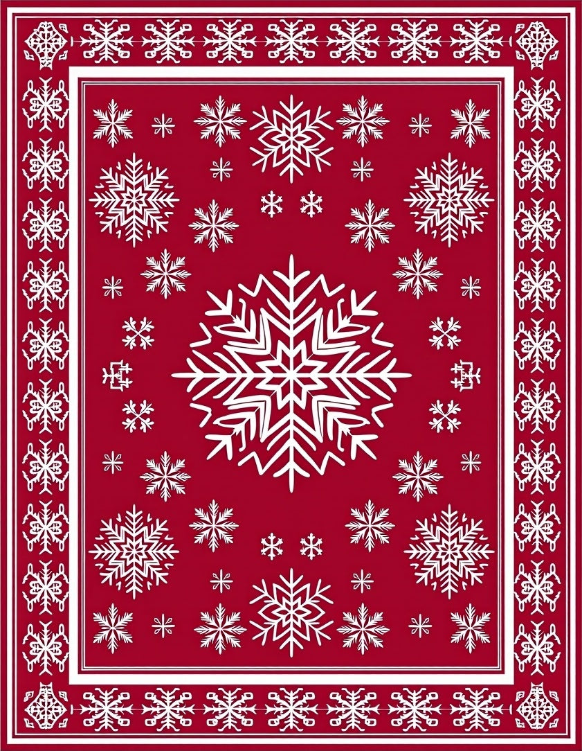 Vibrant Red White Snowflake Medallion Area Rug