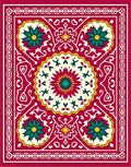 Crimson Teal Floral Medallion Border Rug