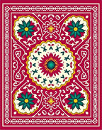 Crimson Teal Floral Medallion Border Rug