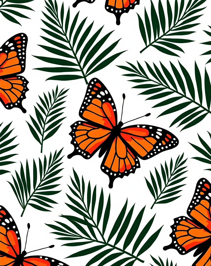 Vibrant Orange Butterfly Palm Leaf Rug