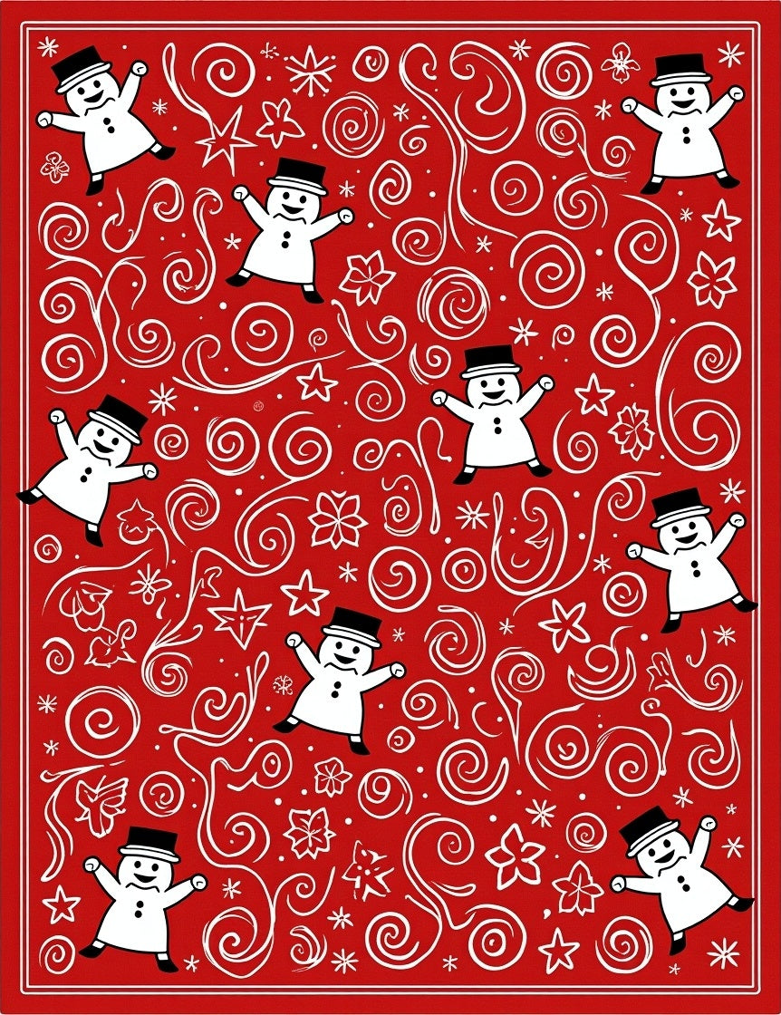 Red Snowman Swirls Christmas Joy Rug