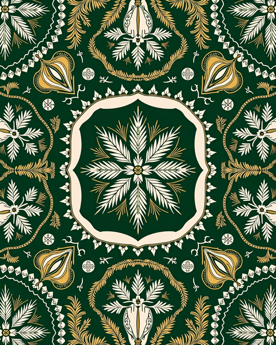 Emerald Green Golden Fern Medallion Rug