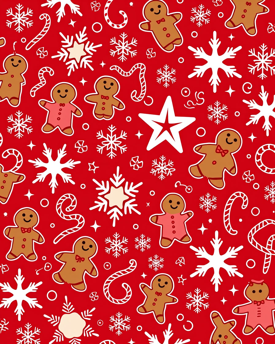 Red Gingerbread Snowflakes Candy Canes Star Rug