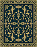 Golden Floral Swirl Navy Blue Rug