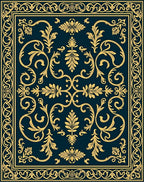 Golden Floral Swirl Navy Blue Rug
