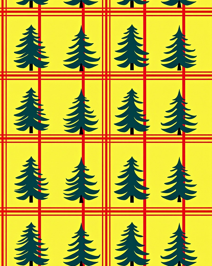 Forest Green Christmas Trees Red Plaid Rug