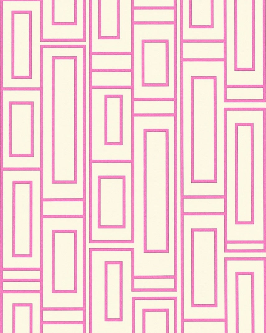 Cream Pink Geometric Rectangular Overlay Rug