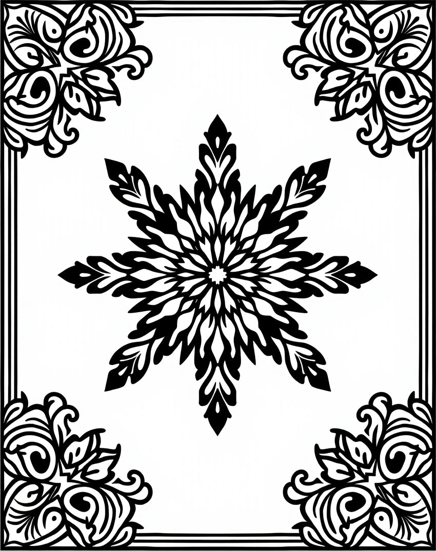 Black White Floral Medallion Border Rug