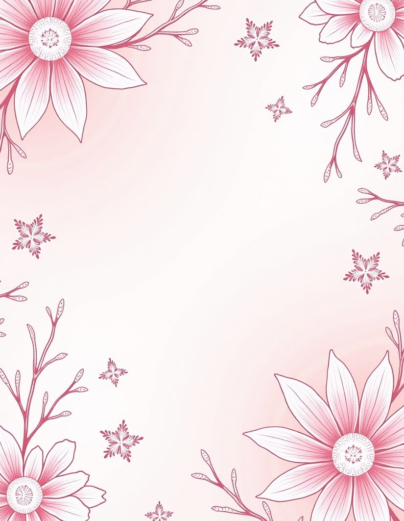 Coral Pink Floral Branch Border Rug