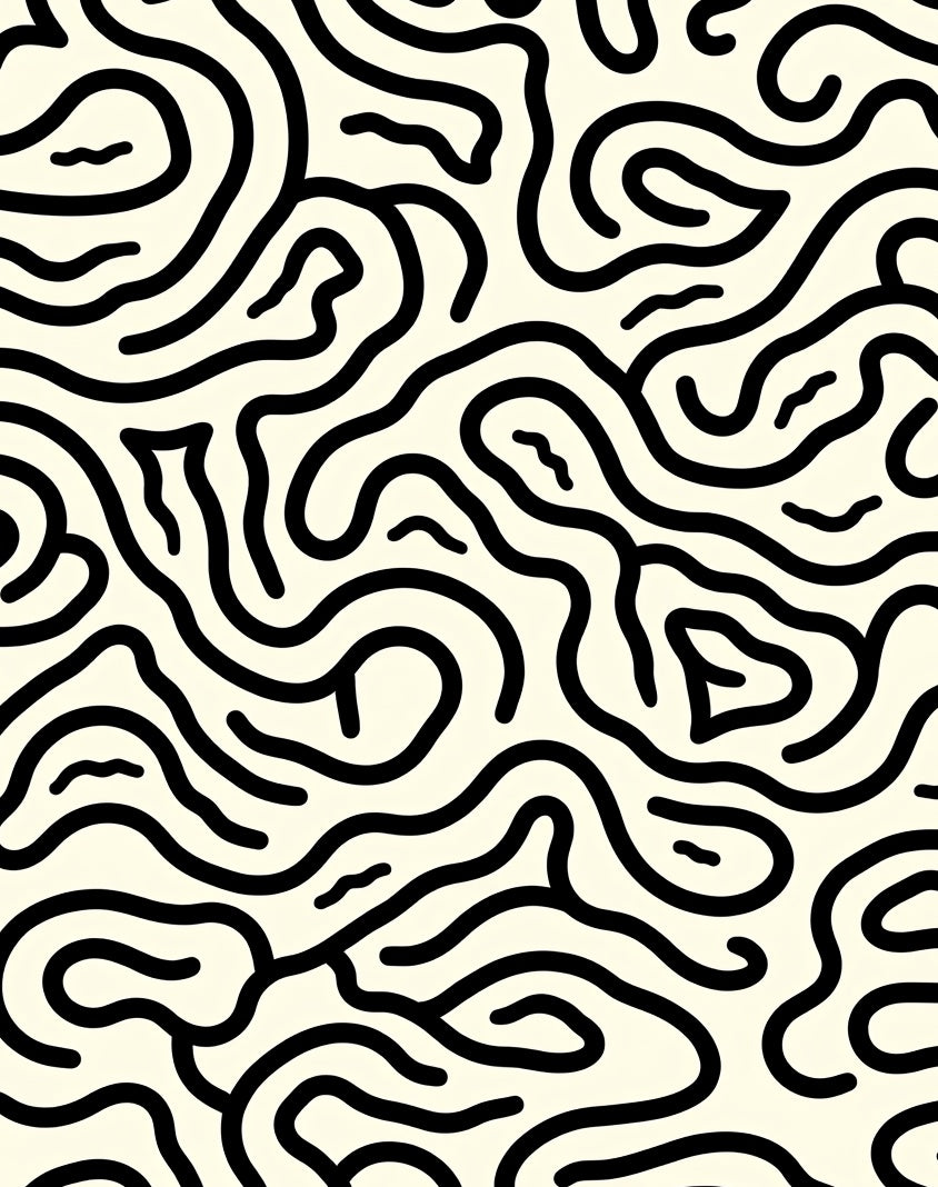 Cream Black Abstract Line Maze Rug