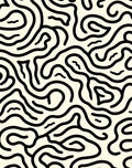 Cream Black Abstract Line Maze Rug