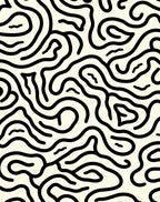 Cream Black Abstract Line Maze Rug