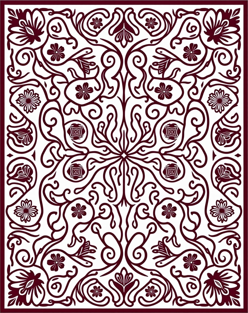 Crimson Floral Vine Scroll Medallion Rug