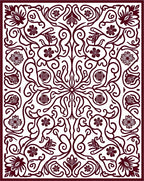 Crimson Floral Vine Scroll Medallion Rug