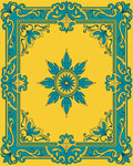 Golden Turquoise Floral Medallion Border Rug