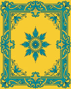 Golden Turquoise Floral Medallion Border Rug