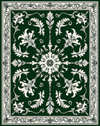 Emerald Green Floral Medallion Border Rug