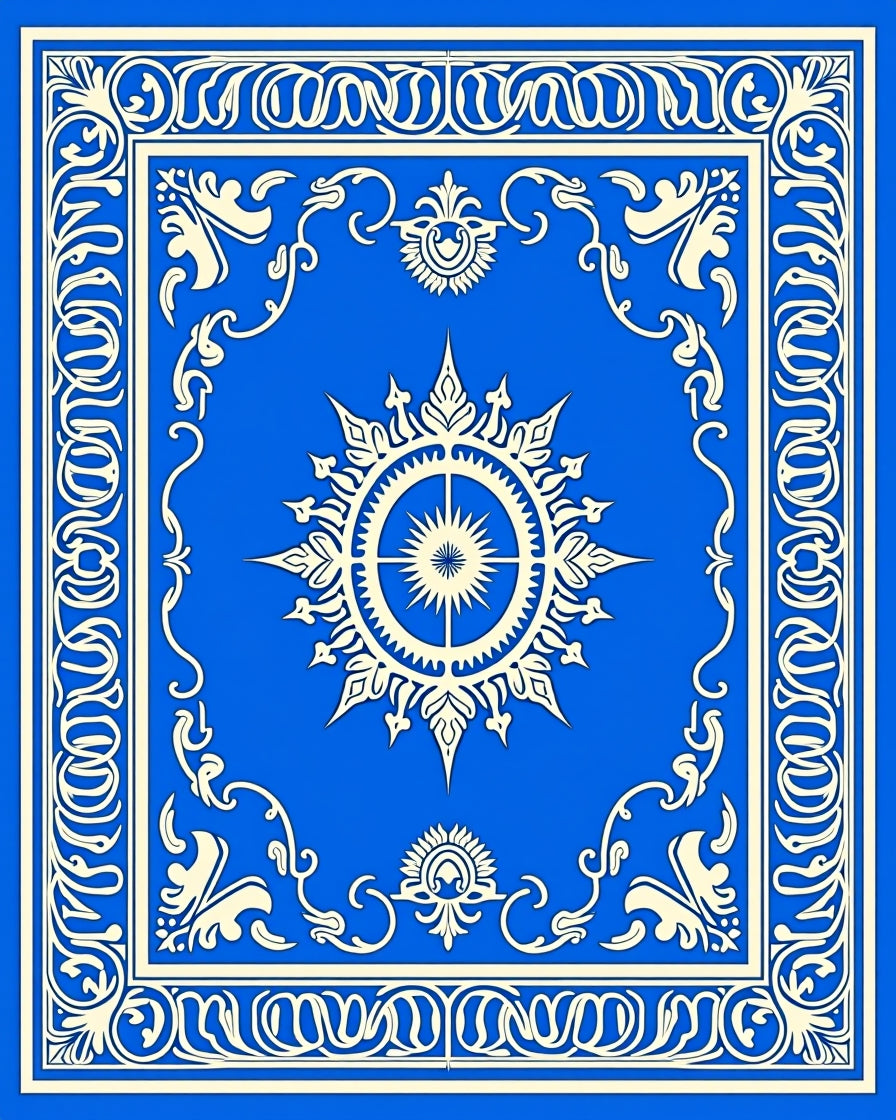 Royal Blue Ivory Sunburst Medallion Rug