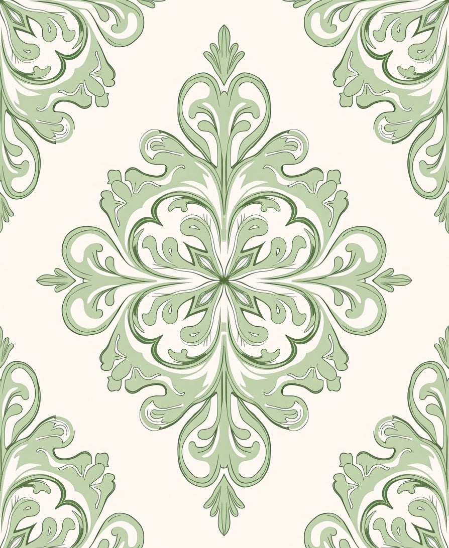 Serene Sage Green Floral Medallion Rug