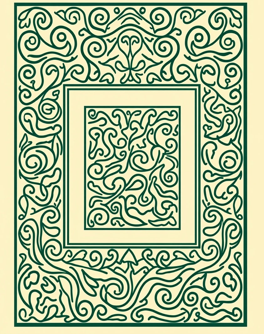 Traditional Green Scrollwork Square Rug