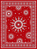 Vibrant Red Sunburst Mandala Border Rug